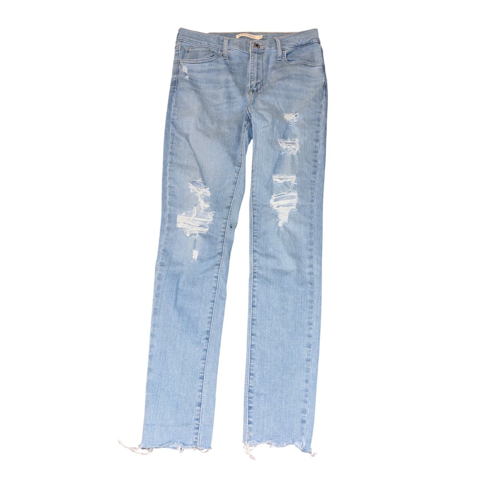 Levi's 720 High Rise Super Skinny Jeans 28 Light Blue Distressed Raw Hem Denim